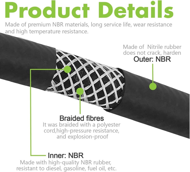 Jeemiter 5/8" ID Fuel Line Hose 5FT - Extra High Flow SAE 30R7 NBR Rubber - Large Diameter Kit with 10 Clamps for High HP Diesel, Racing, Marine & Industrial Use - Image 3